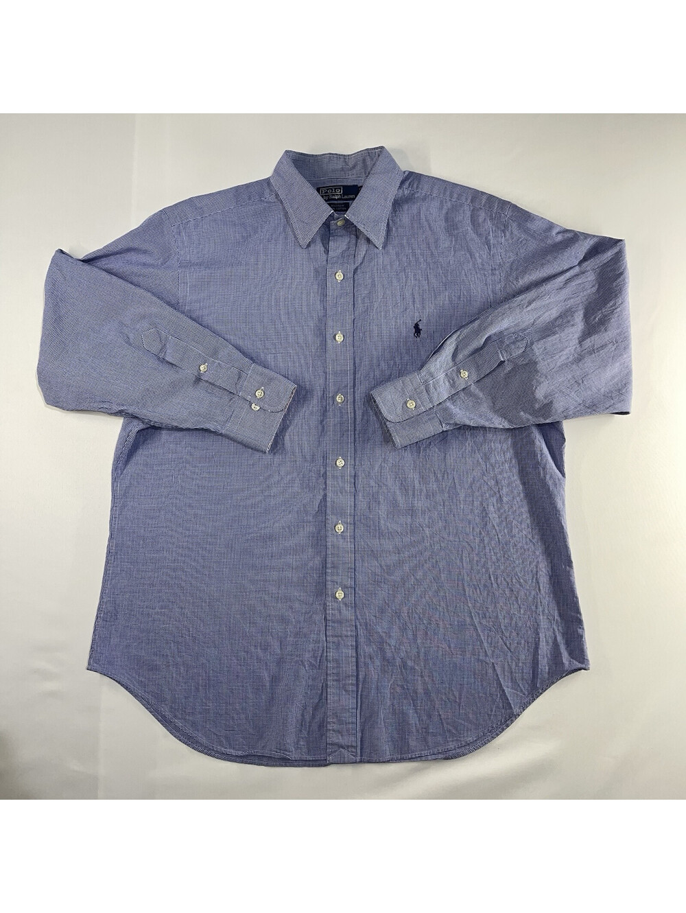 Polo Ralph Lauren Mens Dress Shirt Large Andrew Classic Fit Blue Check 16.5